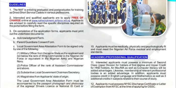 Nigerian Air Force Opens Applications for Direct Short Service Course 34/2025