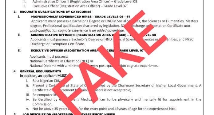 INEC Warns Public Against Fake Recruitment Advert Circulating on Social Media