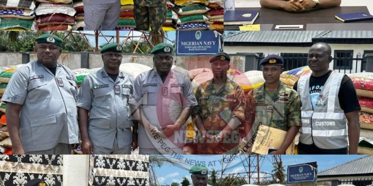 Nigerian Navy Records Major Breakthrough in Anti-Smuggling Operations, Hands Over 419 Bags of Seized Rice to Customs in Badagry