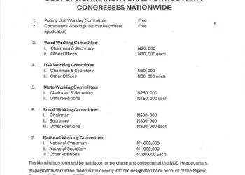 NDC announces nomination fees for nationwide party congresses