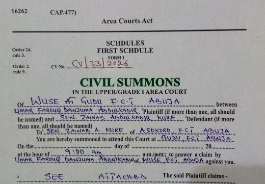 Estate dispute: Son sues Senator Zainab Kure over late Governor Abdulkadir Kure’s Asokoro residence, bank accounts