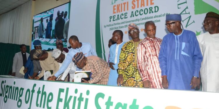 Ekiti Governorship Poll: 13 Political Parties Sign Peace Accord As INEC, Abdulsalami, IGP Disu Warn Against Violence