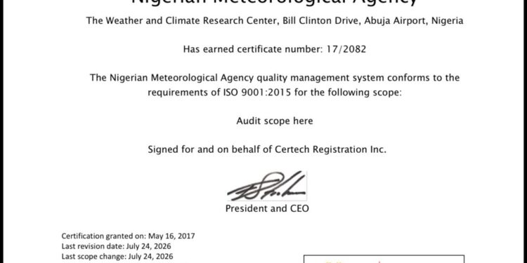 NiMet Secures ISO 9001:2015 Certification For Aero-Met Services At Three Airports