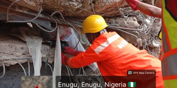 Enugu Building Collapse: NEMA Recovers One Body, Search Continues